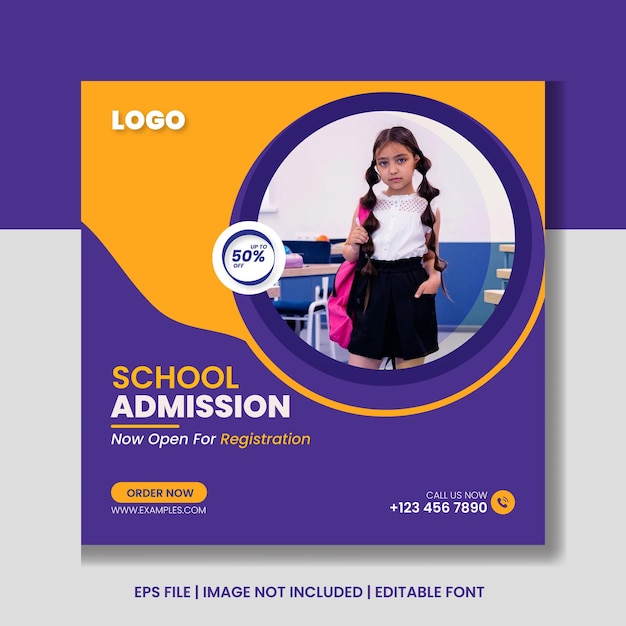 School admission marketing social media post or square banner template