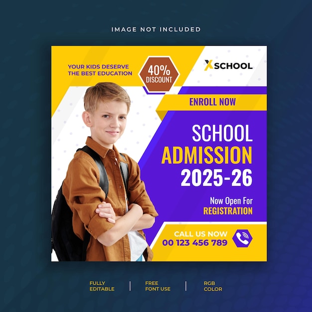 School admission modern social media post and  instagram post template