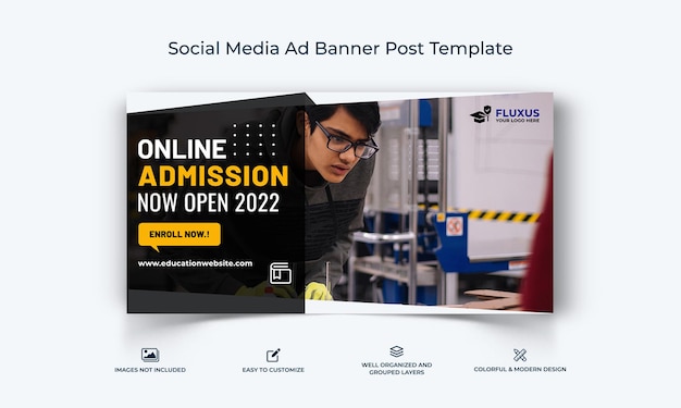 School Admission Open social media Facebook Ad banner Post template premium vector