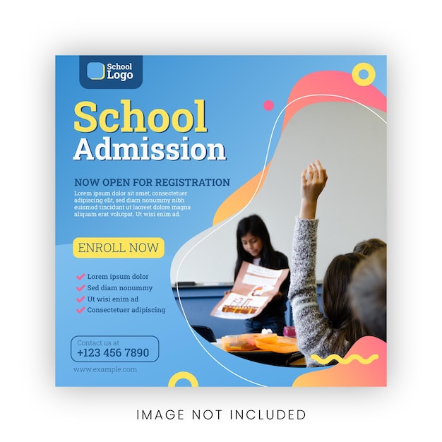 School admission registration square social media post banner template