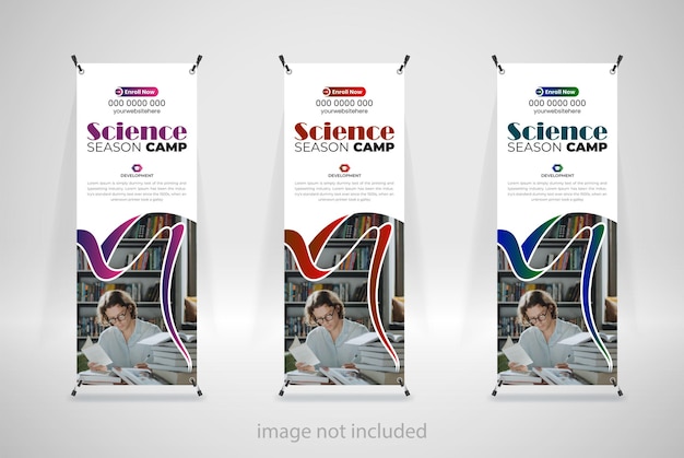 school admission roll up banner or xstand banner stand poster template design with 3 color