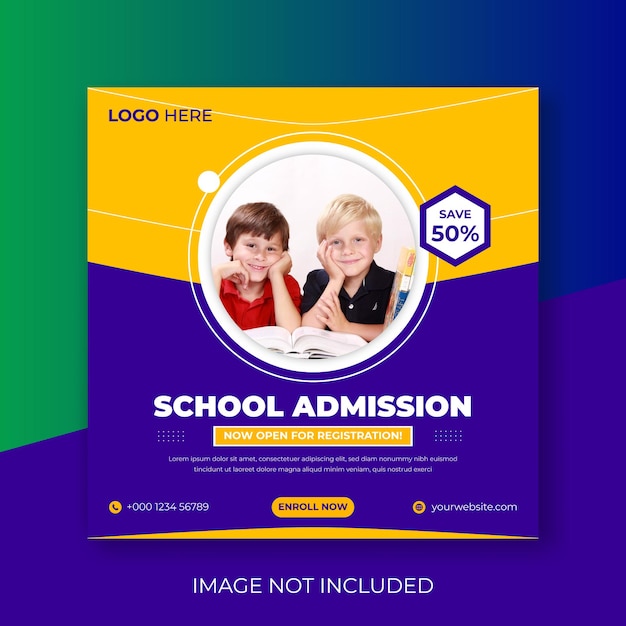 School admission social media banner and instagram post template premium vector