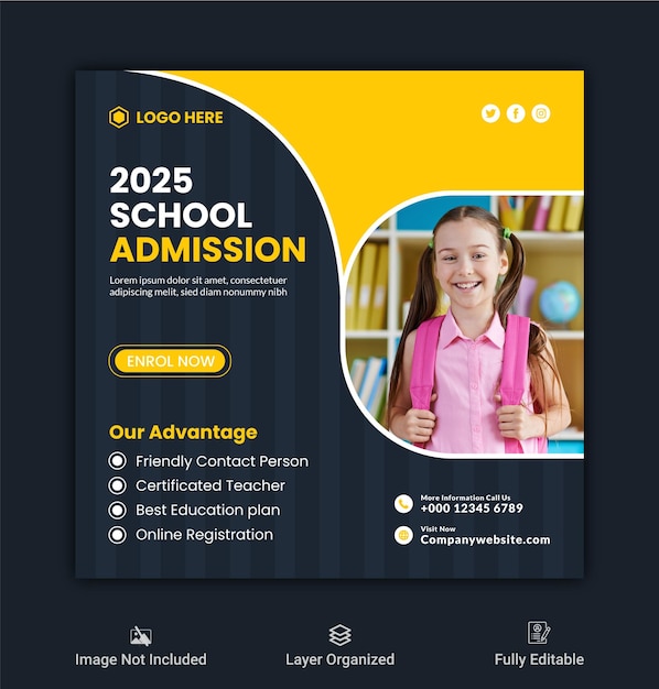 School admission social media banner template