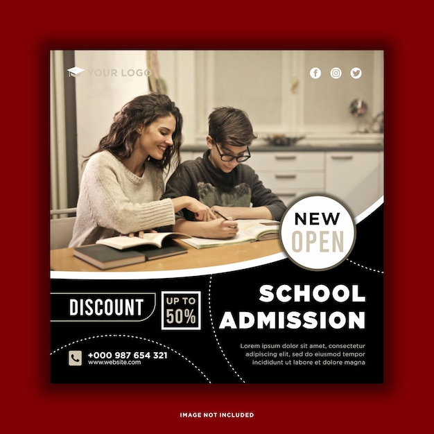 School admission social media instagram post template Premium Vector