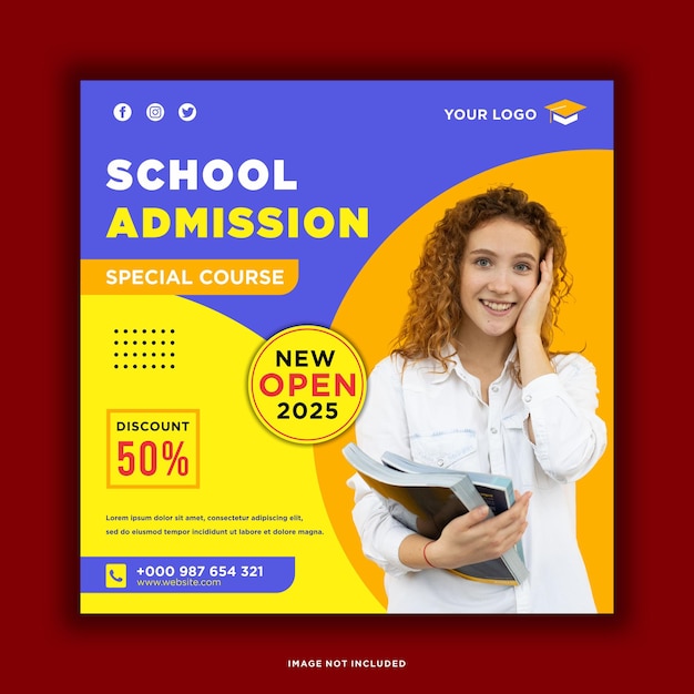 School admission social media instagram post template Premium Vector