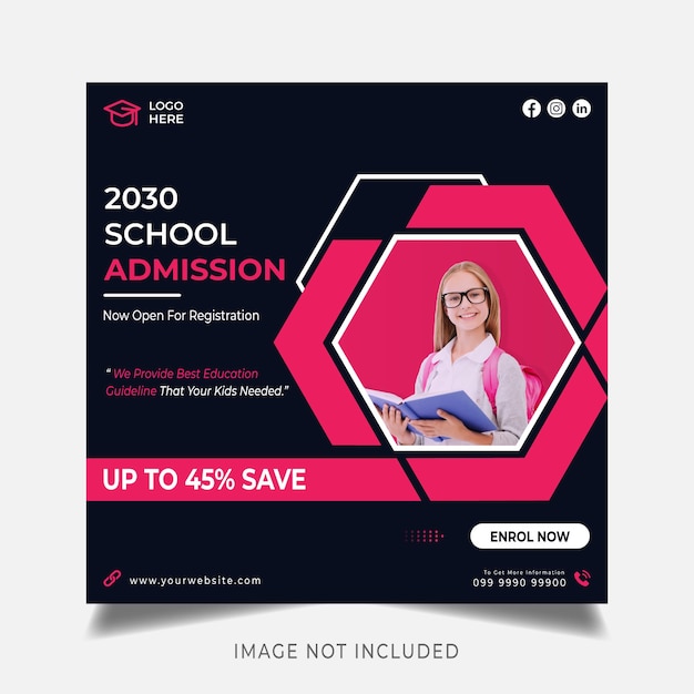 School admission social media Instagram post template Premium Vector