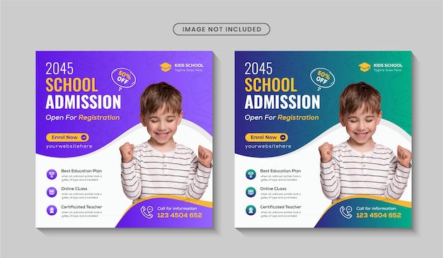 School admission social media post or back to school square banner flyer template Premium Vector