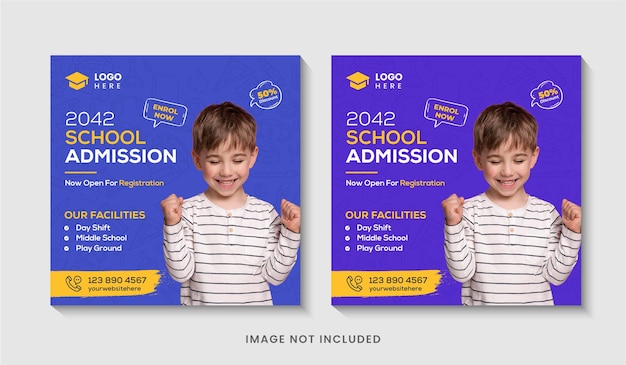 School admission social media post or back to school web banner template design premium vector