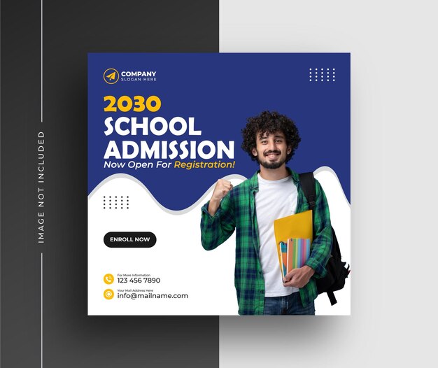 School admission social media post banner design template