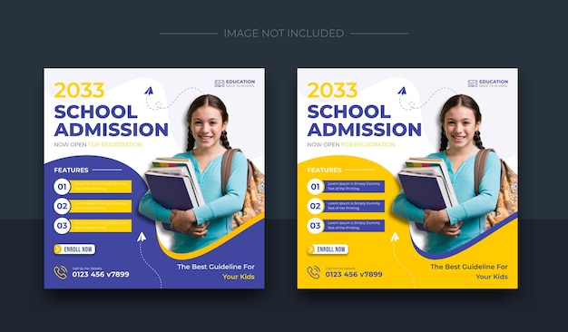 School admission social media post banner design template