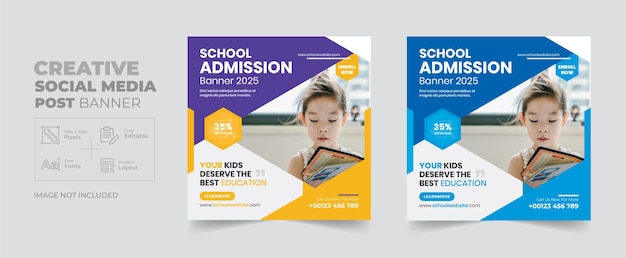 School admission social media post banner template