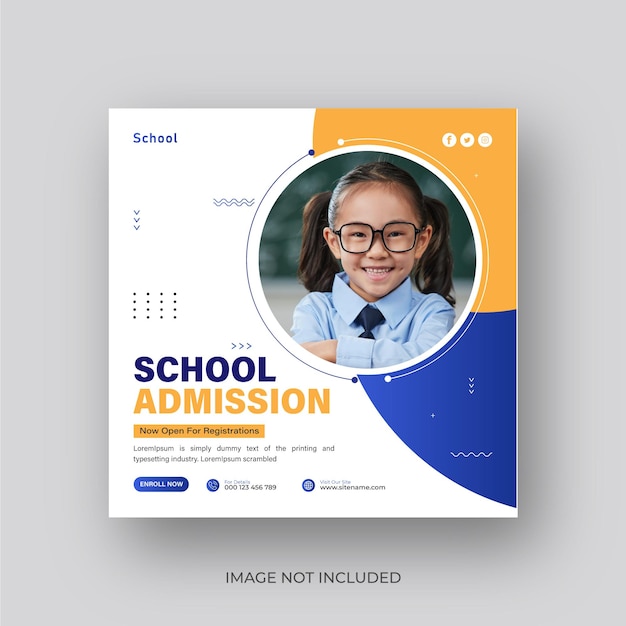 School admission social media post design template. Back to school online marketing banner