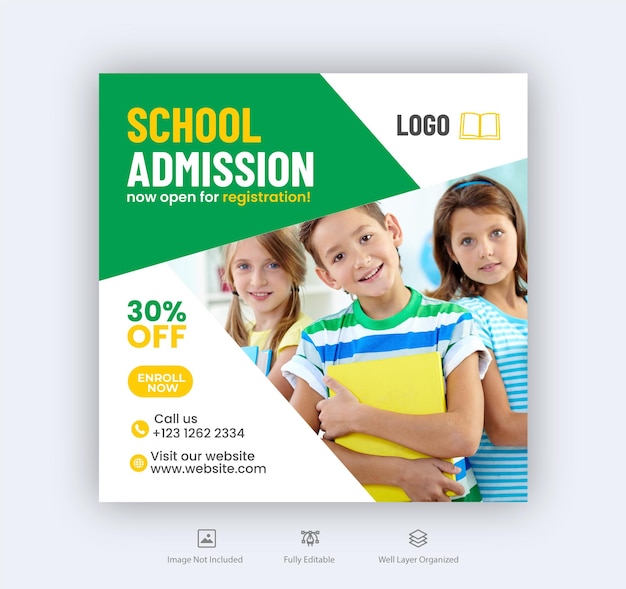 School admission social media post and Instagram banner Template