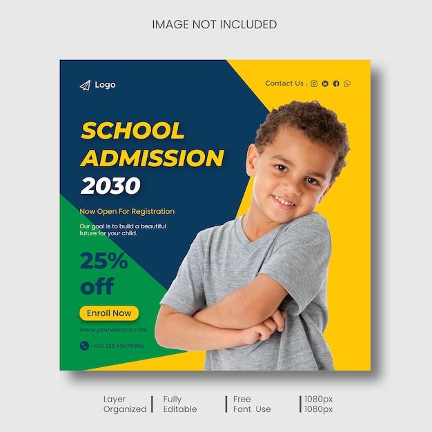 School admission social media post template design premium vector