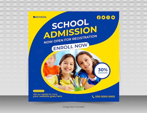 School admission social media post template or school promotion post banner