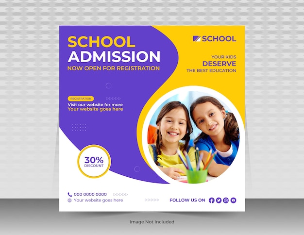 School admission social media post template or school promotion post banner