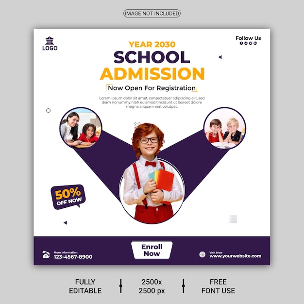 School admission social media post and web banner template design