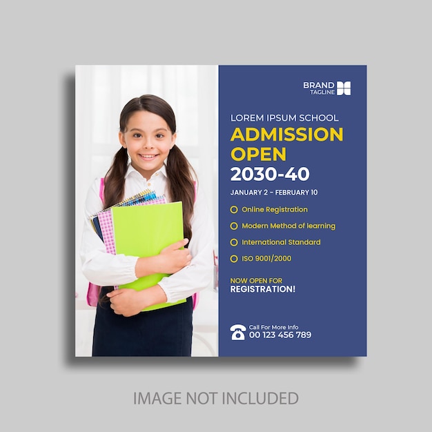 School admission social media post and web banner template