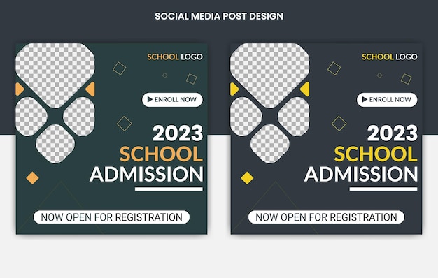 School Admission social media posts design, web banners with color variation template