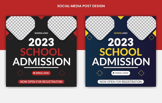 School Admission social media posts design, web banners with color variation template