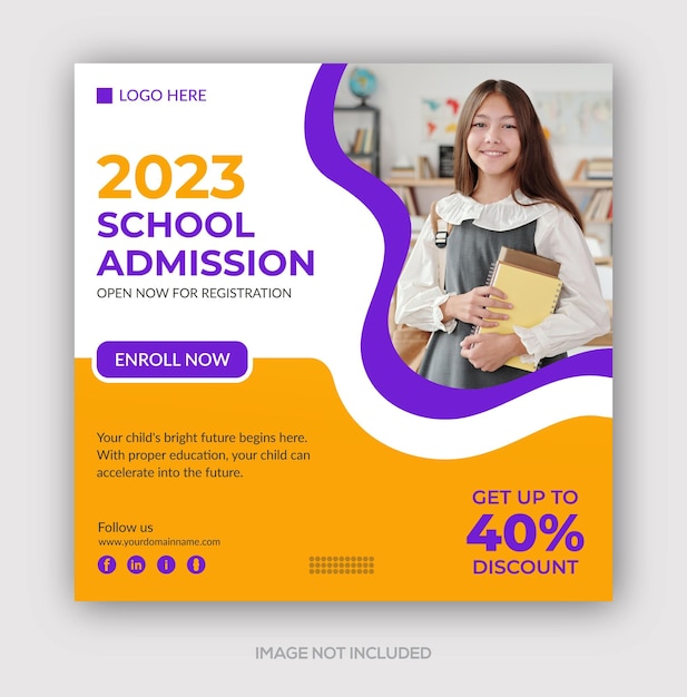 School admission square banner or social media post design template