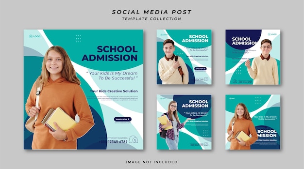 School admission square banner for social media post template Premium Vector