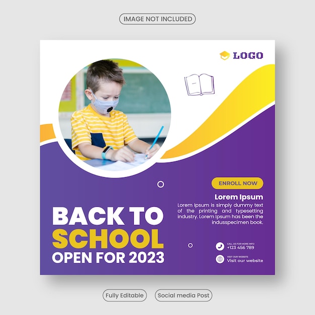 School admission square banner. Suitable for back-to-school social media pack template