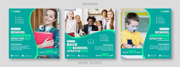 School admission square banner. Suitable for back-to-school social media pack template