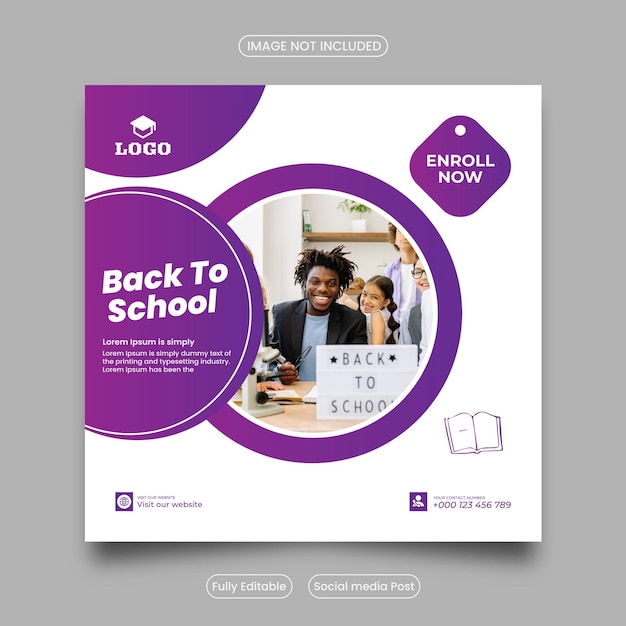 School admission square banner Suitable for back-to-school social media pack template