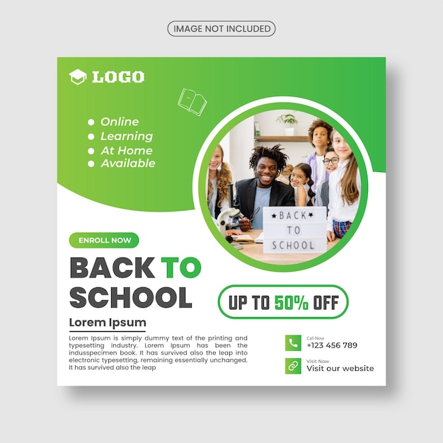 School admission square banner template for a back-to-school social media pack and Instagram post