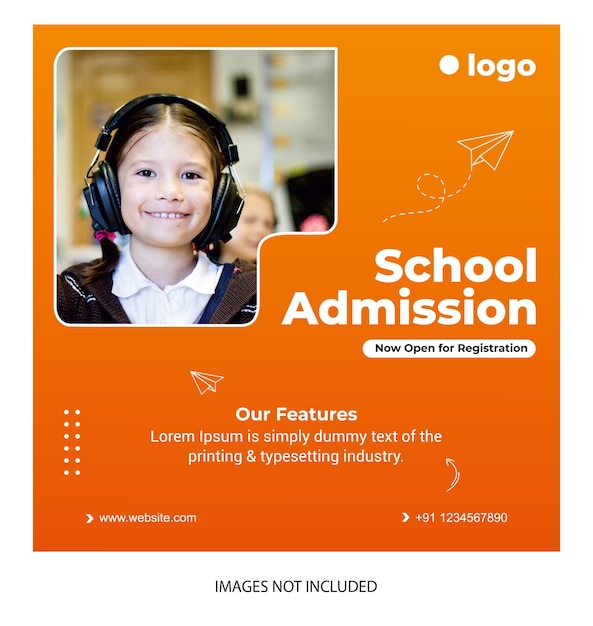 School admission web banner and instagram post template design