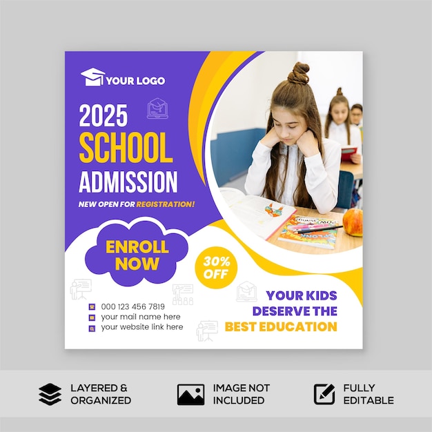 School admission web banner or social post banner template Premium