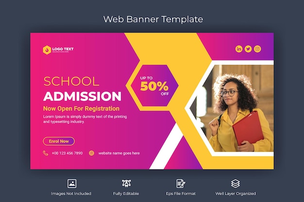 School admission web banner and youtube thumbnail template