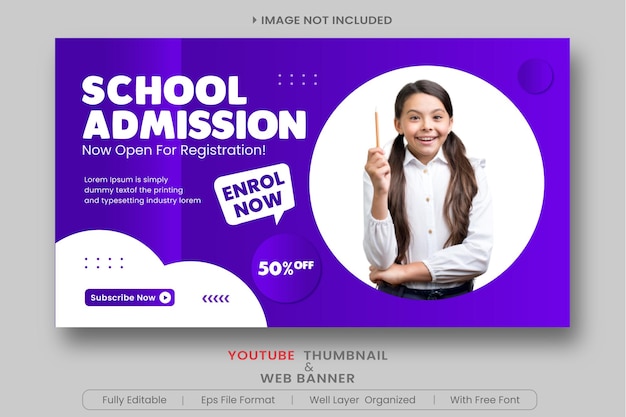 School admission youtube thumbnail and new web banner template Premium Vector