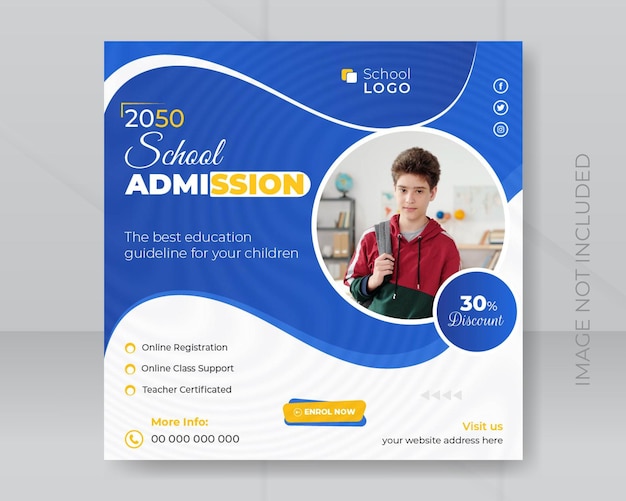 School admissions social media design web banner or Instagram post template