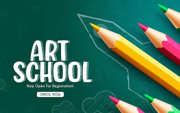 School art online registration vector design Art school typography text in chalk board background