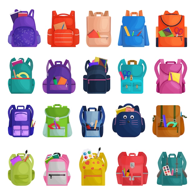 School bag   cartoon icon. Isolated cartoon set icon rucksack.