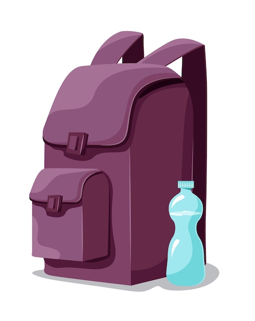 school bag and water bottle isolated vector illustration