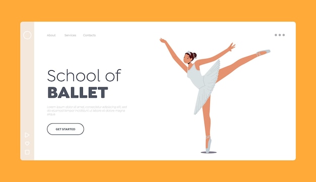 School of Ballet Landing Page Template Girl Ballerina Dance Female Character Training in Ballet School Woman Dancer