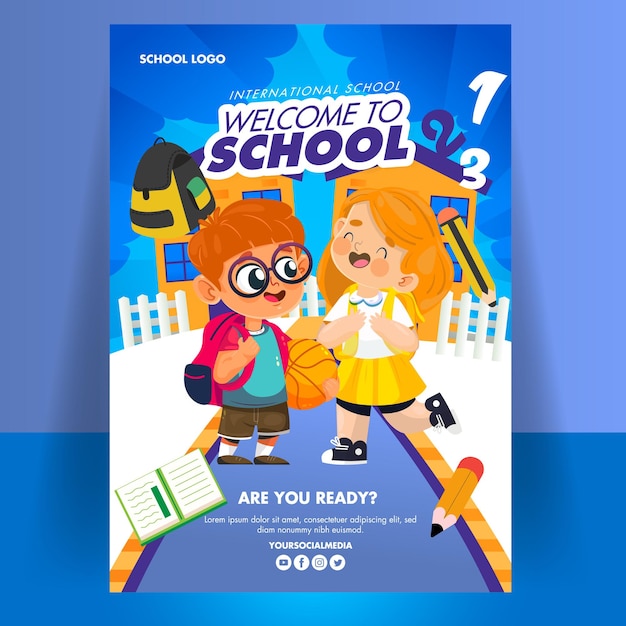 School banner template flat vector design