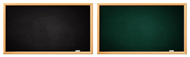 Vector school blackboard green and black board with wooden frame and chalk realistic blank blackboards with chalk dirt texture classroom restaurant menu vector template