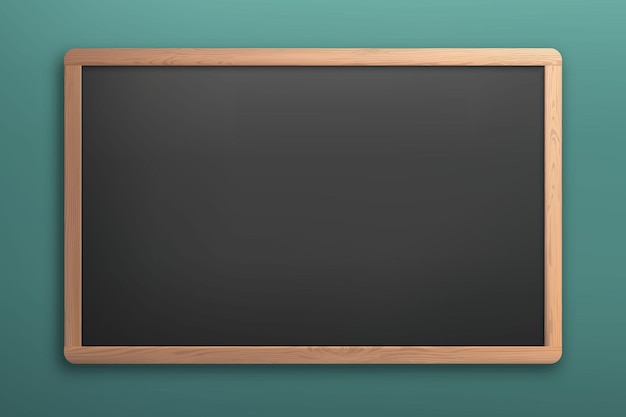 Vector school blackboard with wooden frame chalkboard isolated on classroom wall background