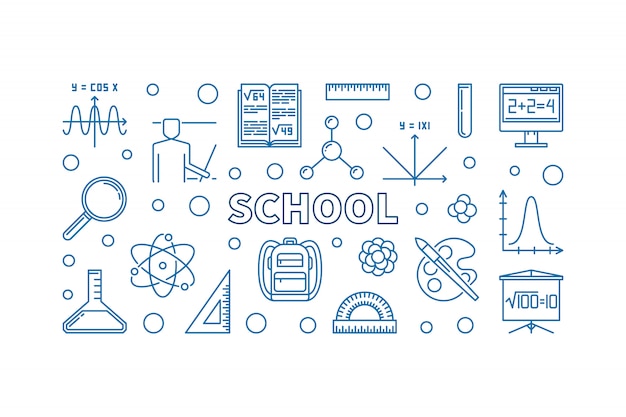 School blue concept outline horizontal banner