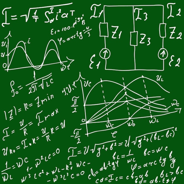 The school Board on the background of mathematical equations and formulas Handdrawn diagrams