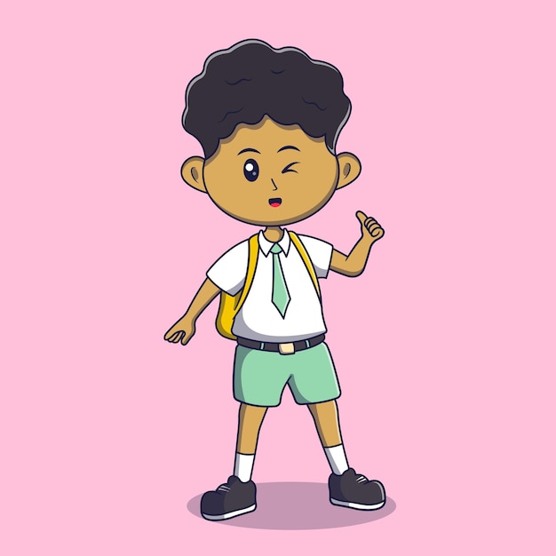 School boy thumbs up cartoon illustration