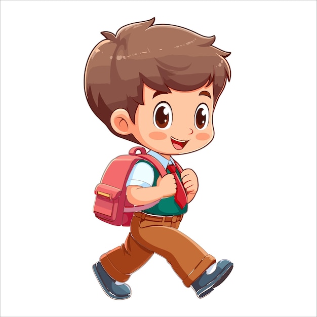 A school boy walking with a bag forward cartoon vector illustration on white background