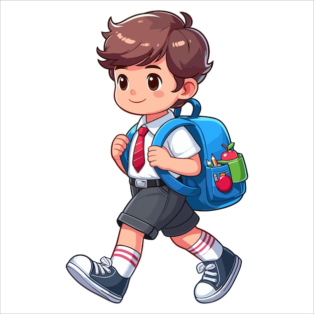 A school boy walking with a bag forward cartoon vector illustration on white background