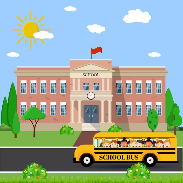 School building and bus