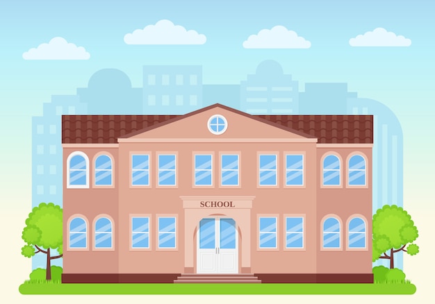 School building facade.   illustration. Schoolhouse front view