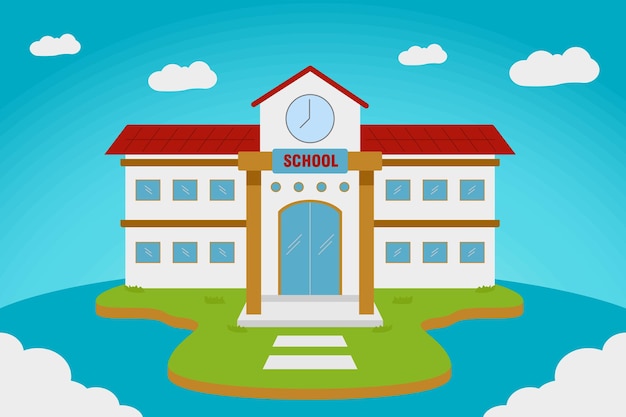 School building illustration with cloud around